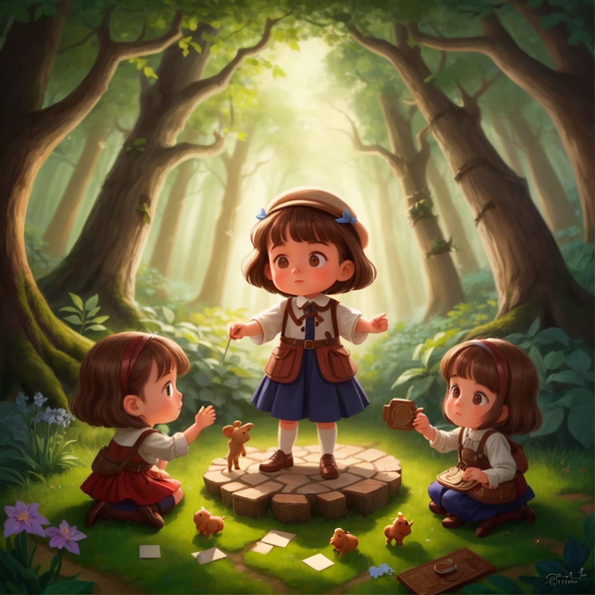 Jozie and her friends solving a challenging puzzle.