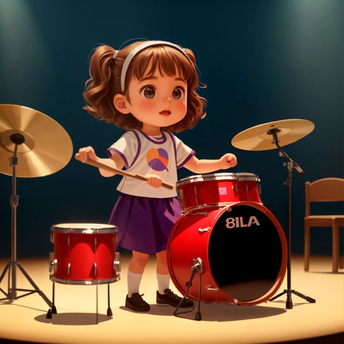 A girl named Sofia playing drums