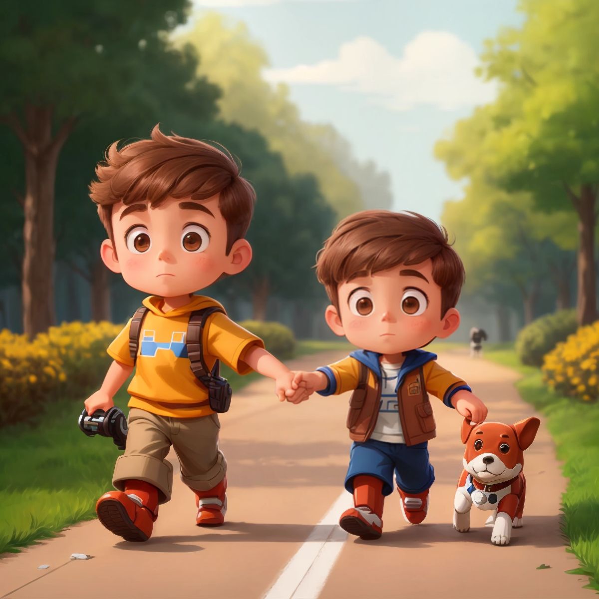 Mike and Jake walking together, hand in paw