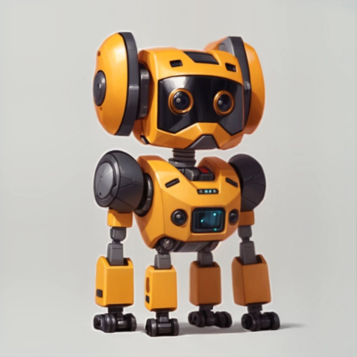 Jake the robot dog standing protectively