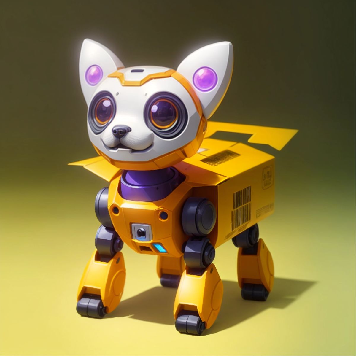 A shiny, brand new robot dog inside a package