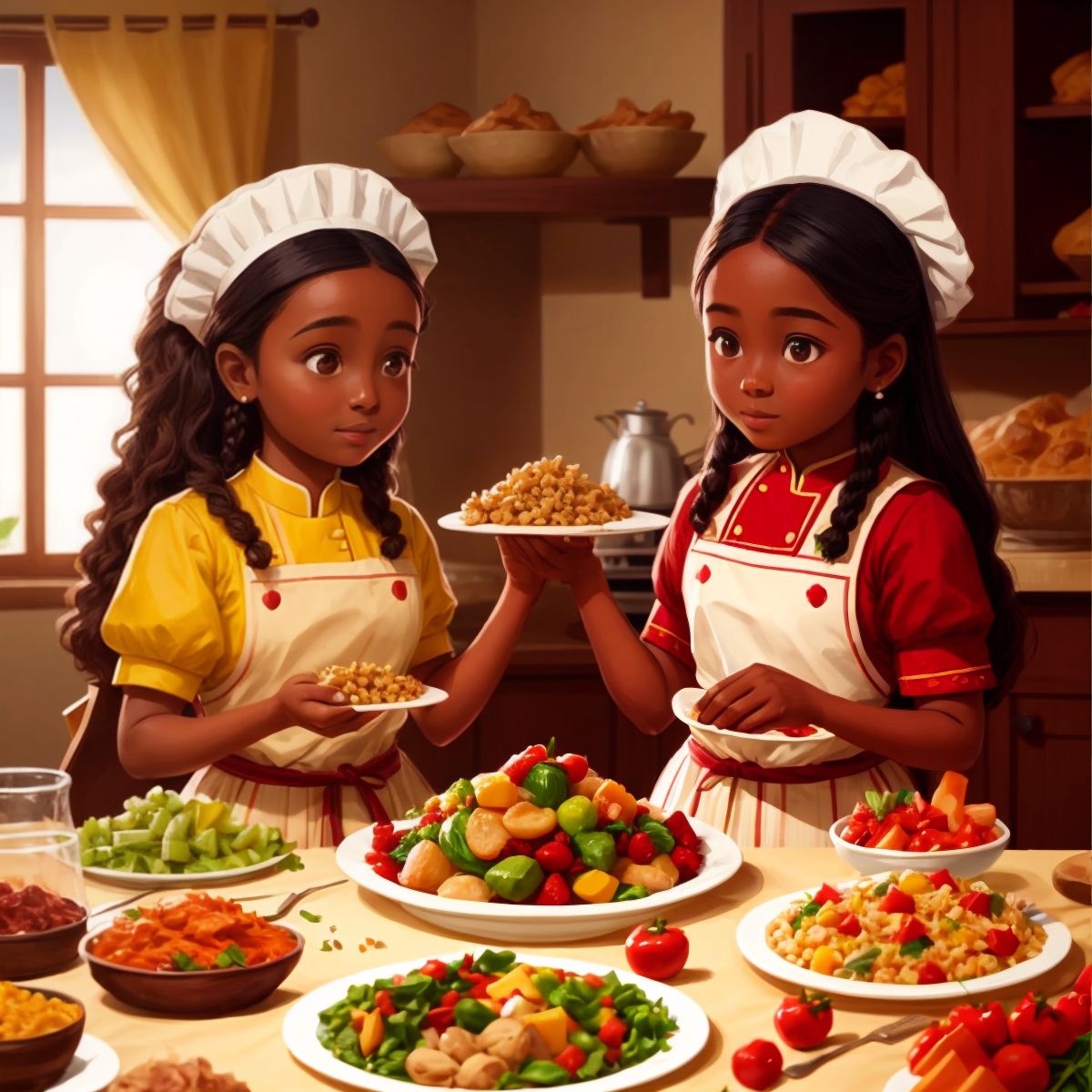 Timawa and Anna preparing food for the family feast