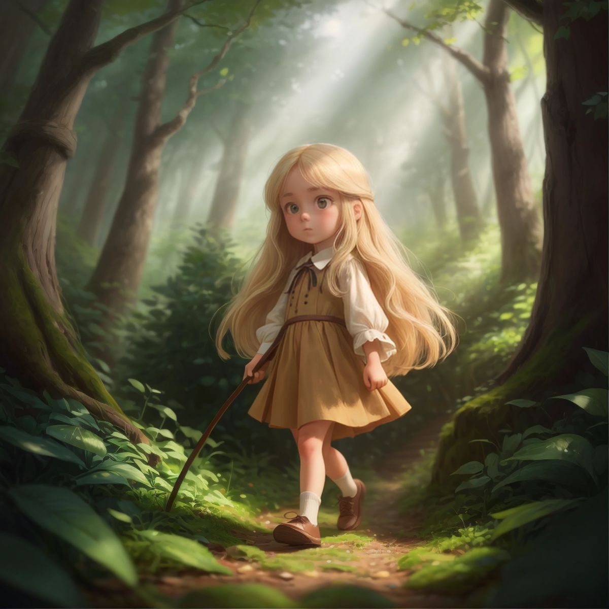 ياسمين walking through a dense forest with a determined look on her face