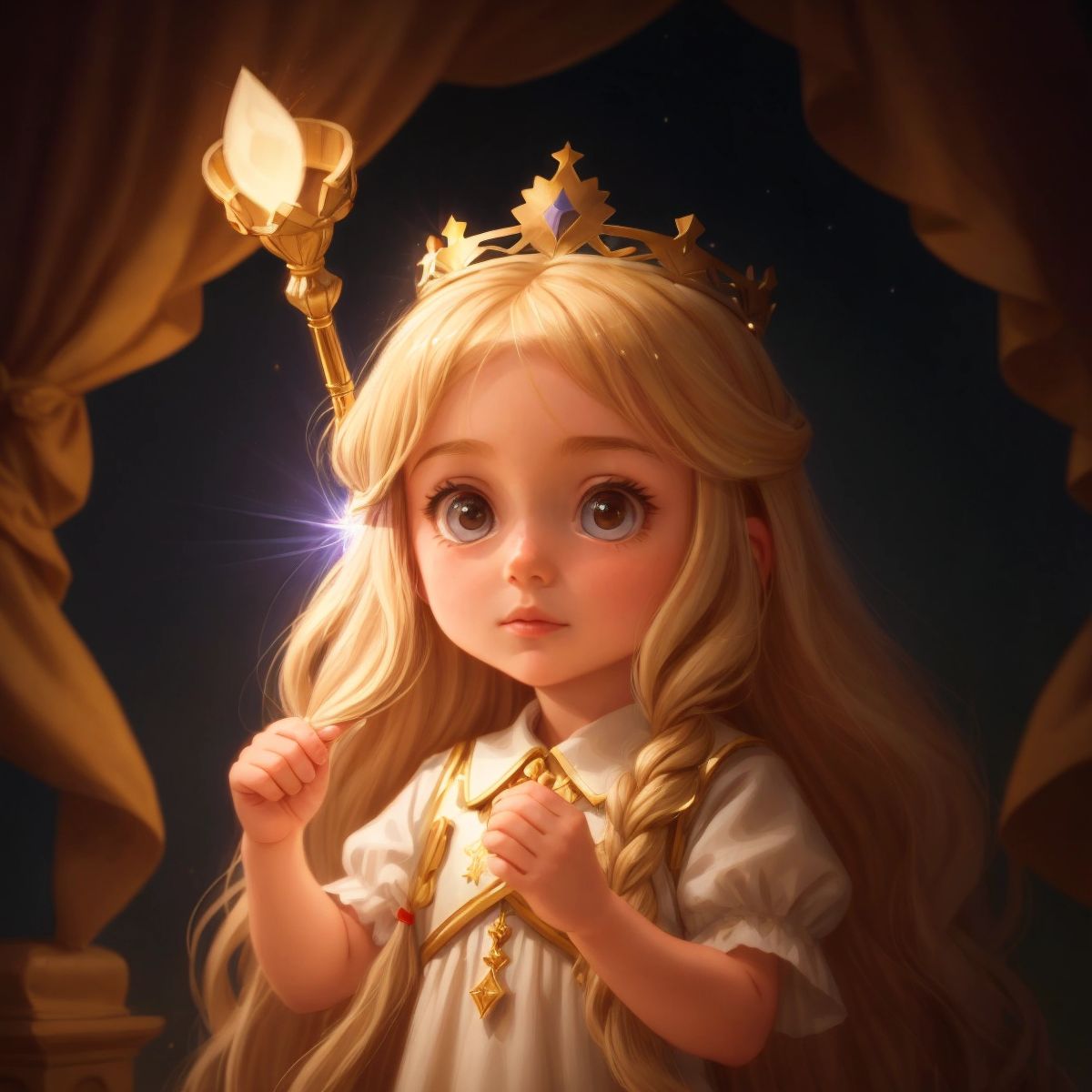 ياسمين placing the magical crown on her head, with a glow of power surrounding her