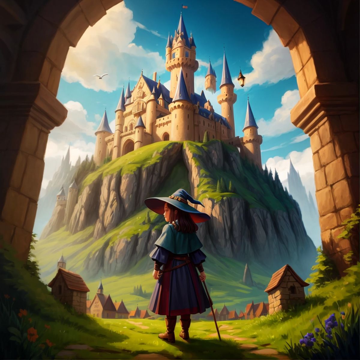 A wise witch named أميرا standing in a castle