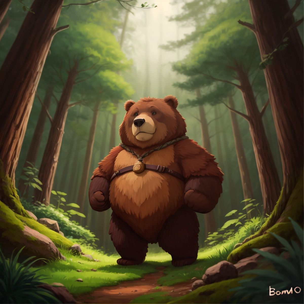 A strong bear named بومبو standing in the forest