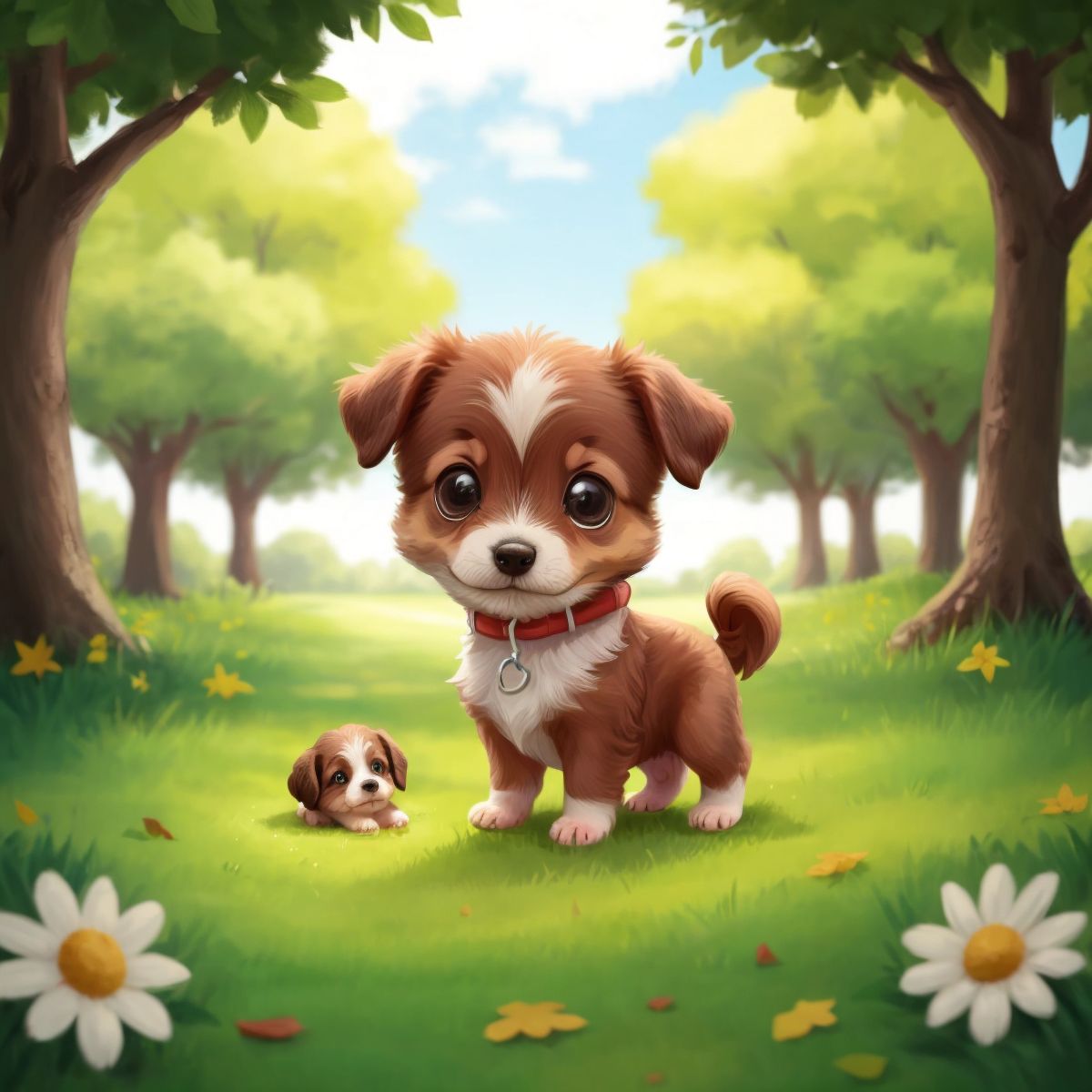 A small puppy being born in a park