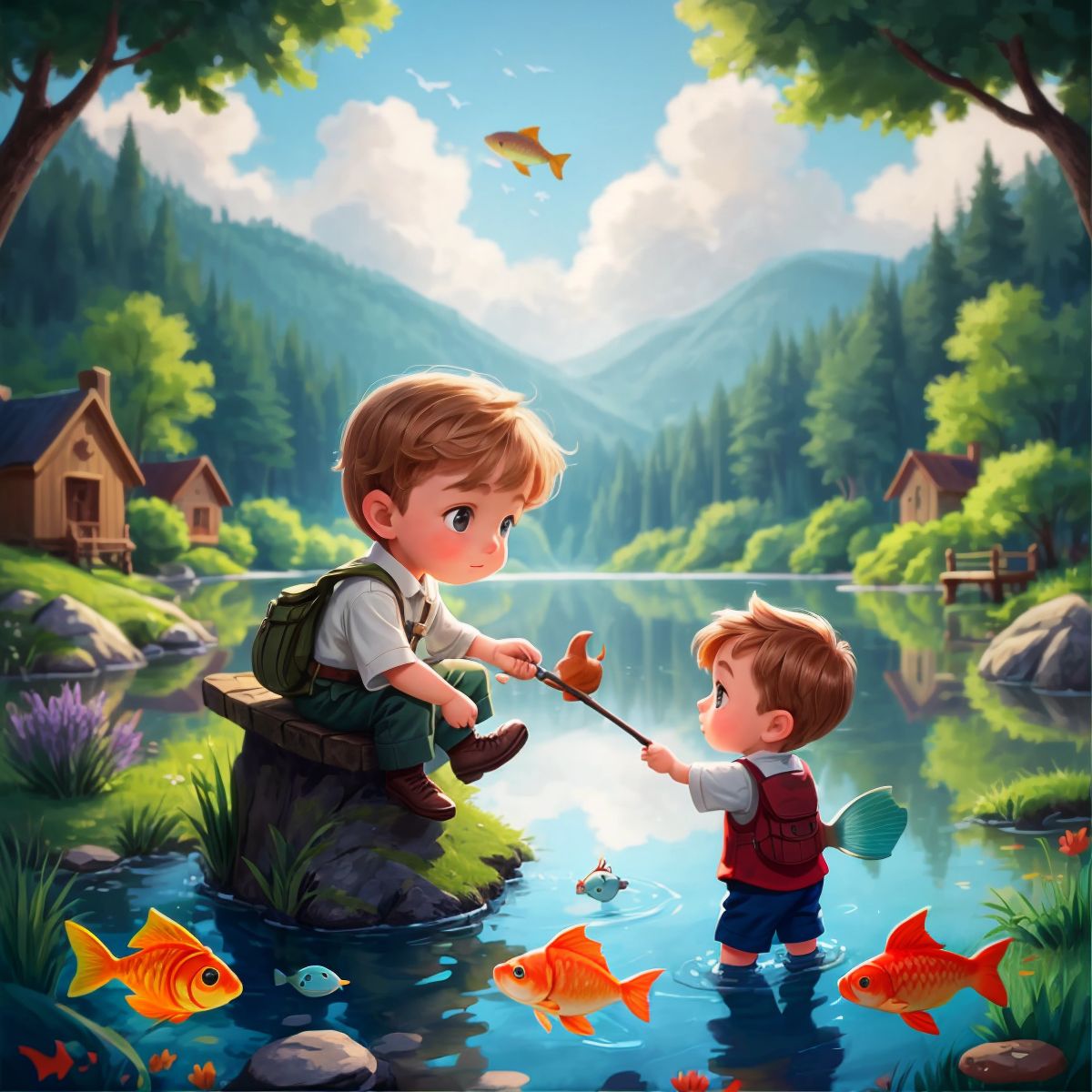 عزام and the mysterious fish playing together in the lake