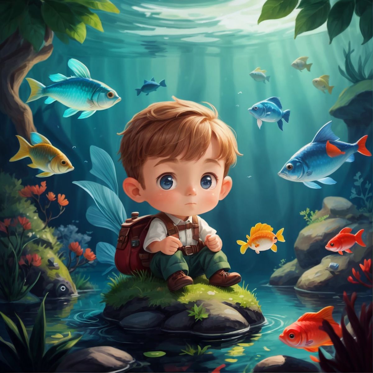 عزام slowly approaching the mysterious fish