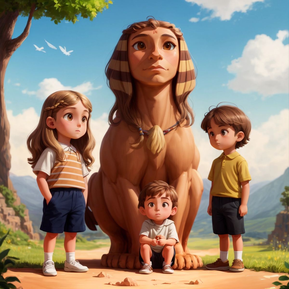 Majestic Sphinx standing in front of Max and Mia