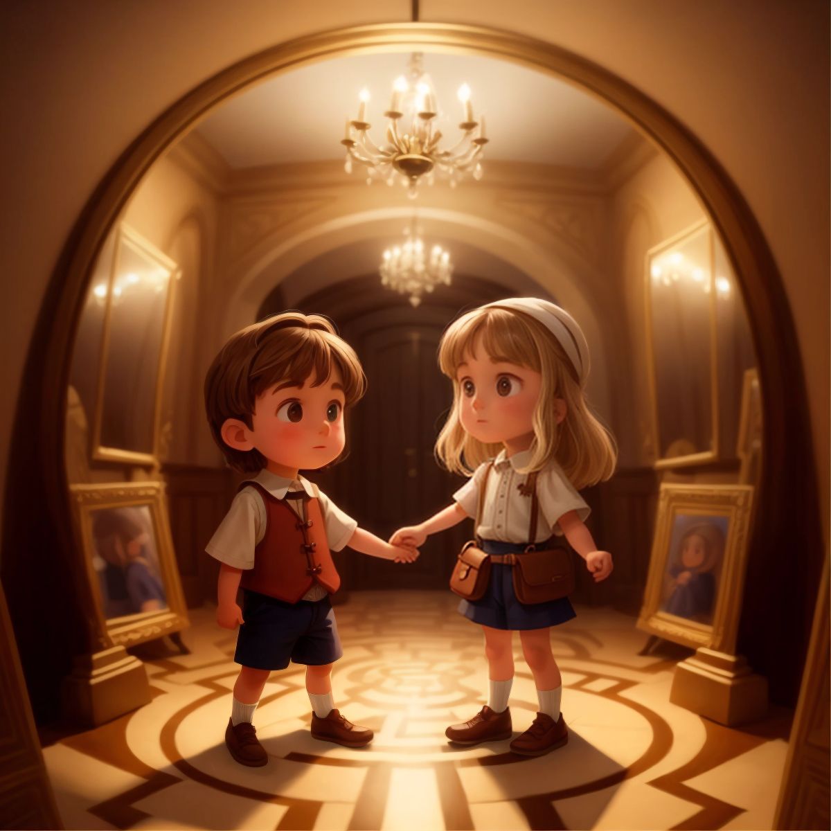 Max and Mia navigating a labyrinth of mirrors