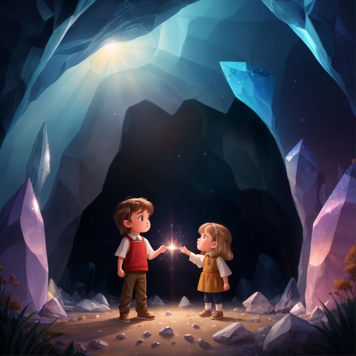 Max and Mia standing in awe inside the Crystal Caves