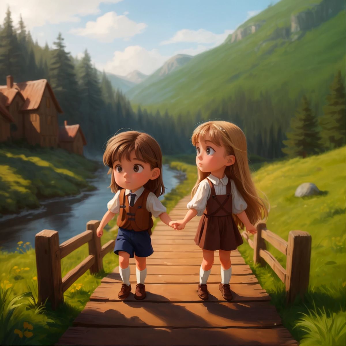 Max and Mia crossing a treacherous bridge