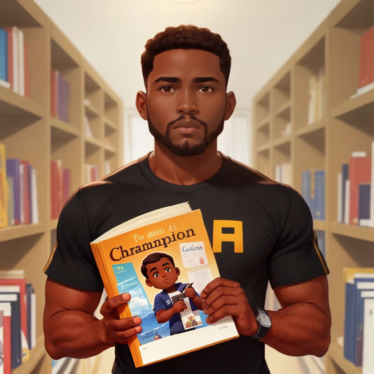 Marcus holding a copy of his book, 'You Are A Champion'