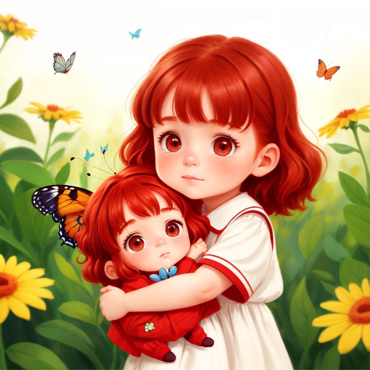 Lucy hugging a butterfly