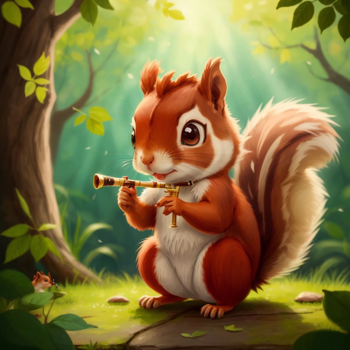 Melody, a squirrel playing a flute