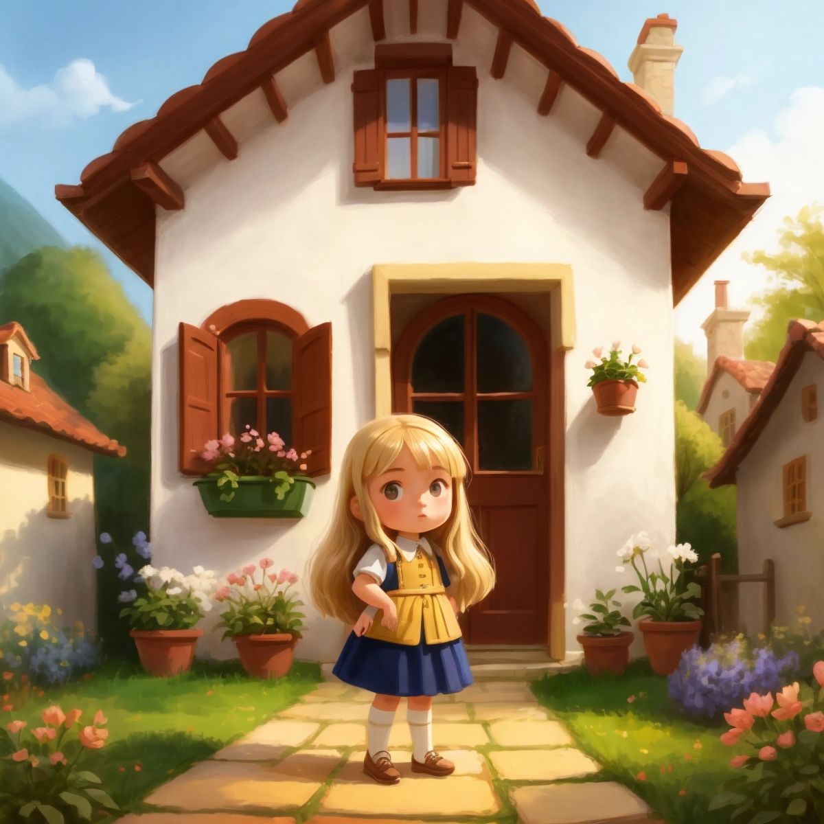 هند standing in front of a small beautiful house