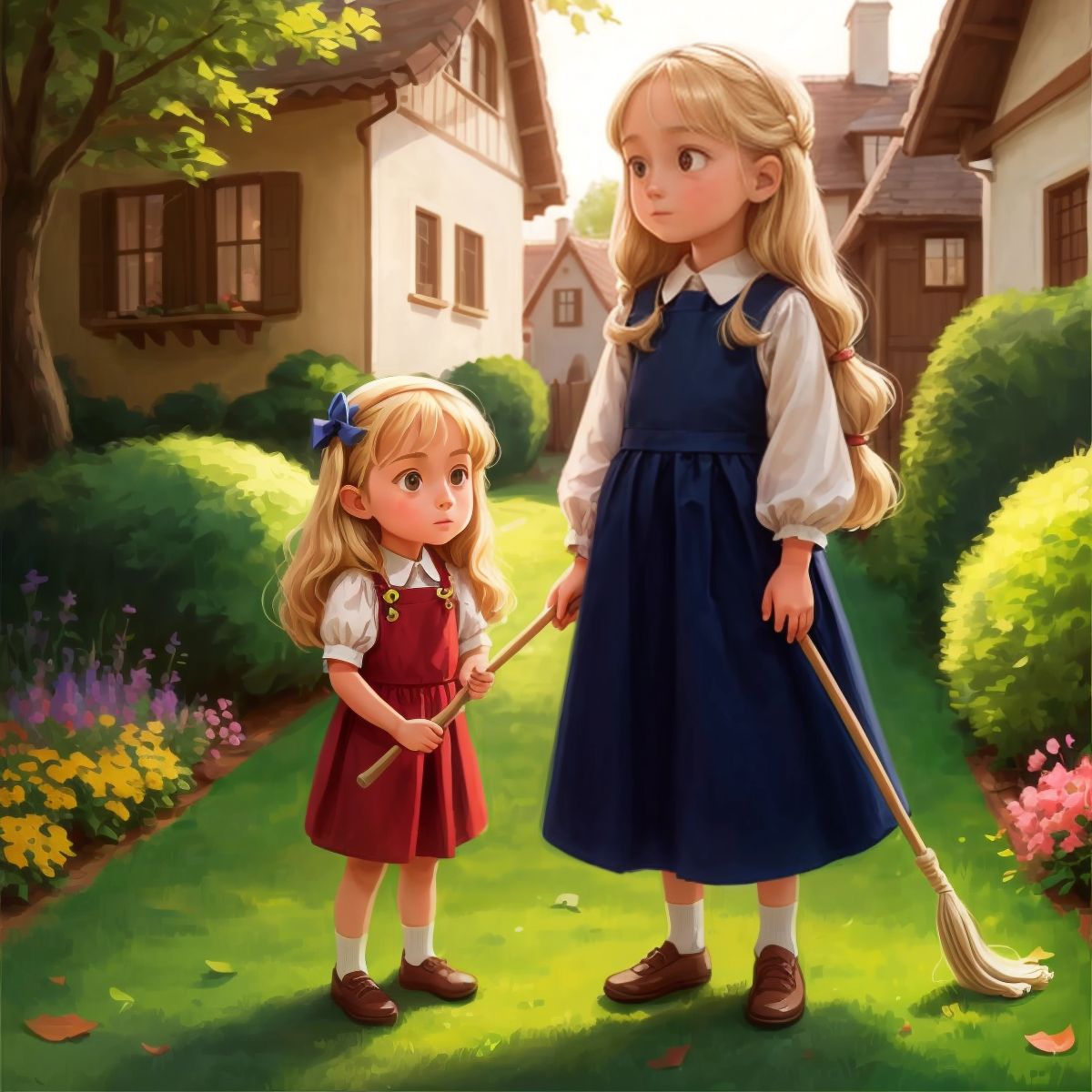 A neighbor standing next to هند, both holding mops
