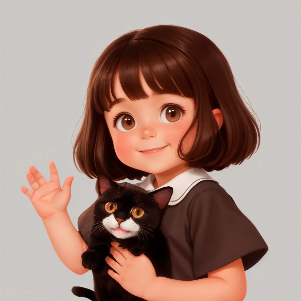 Elsie smiling and extending a hand towards Bazo