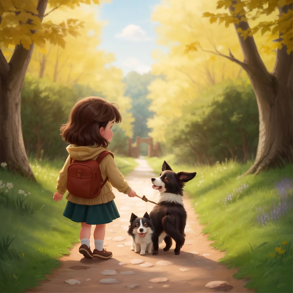 Simba nudging Elsie back onto a path with his nose