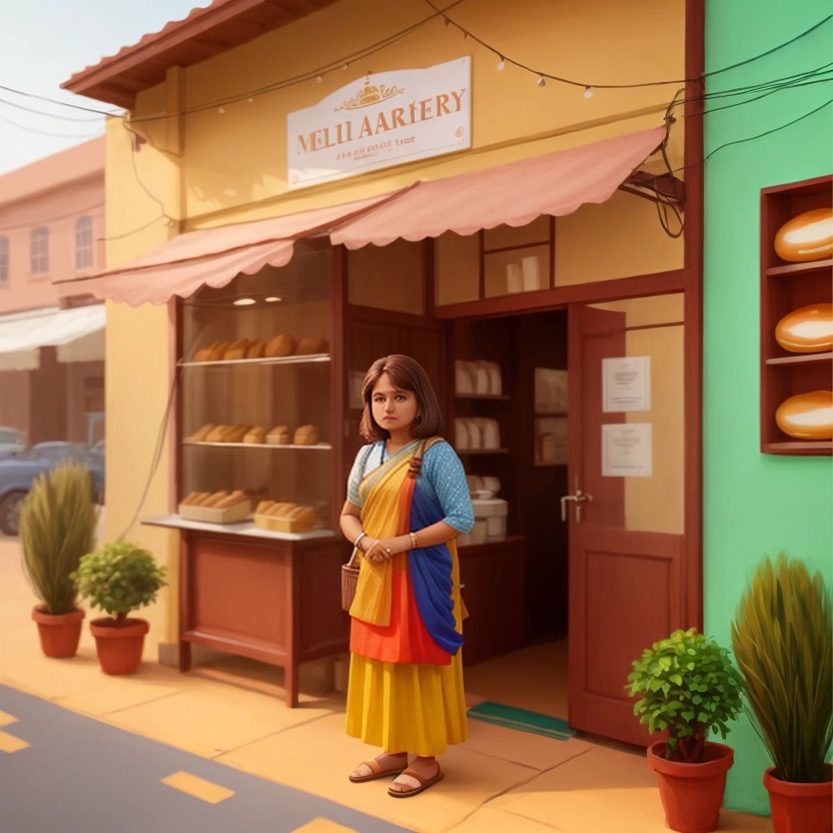 Henny standing in front of her own bakery and art studio