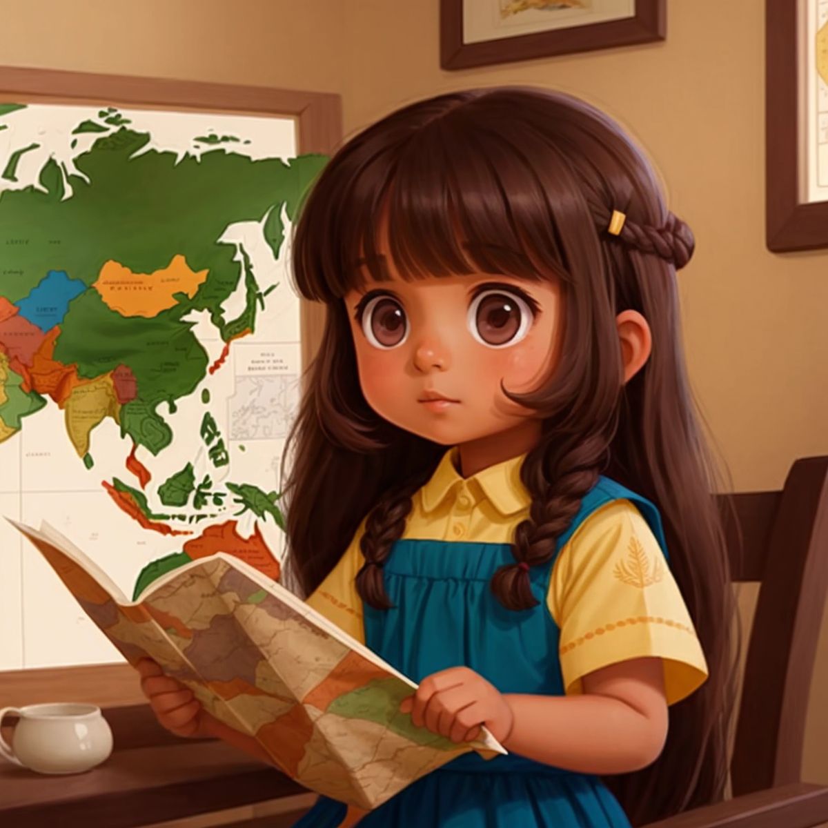 Lilly looking at the map given by Professor Wise