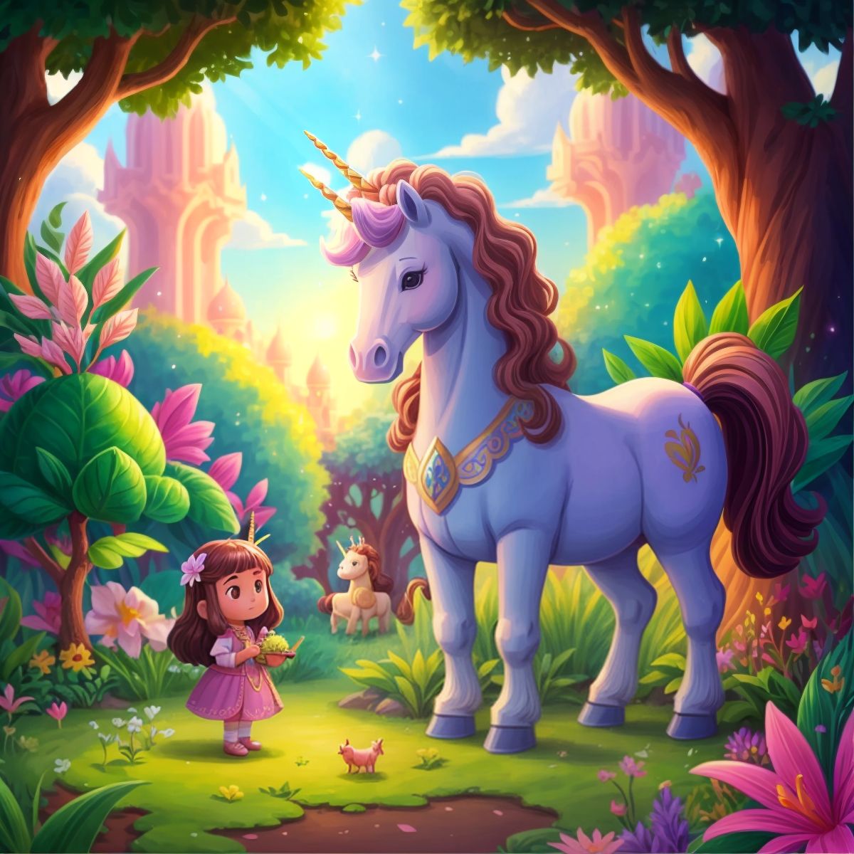 Majestic unicorn guarding the enchanted seed