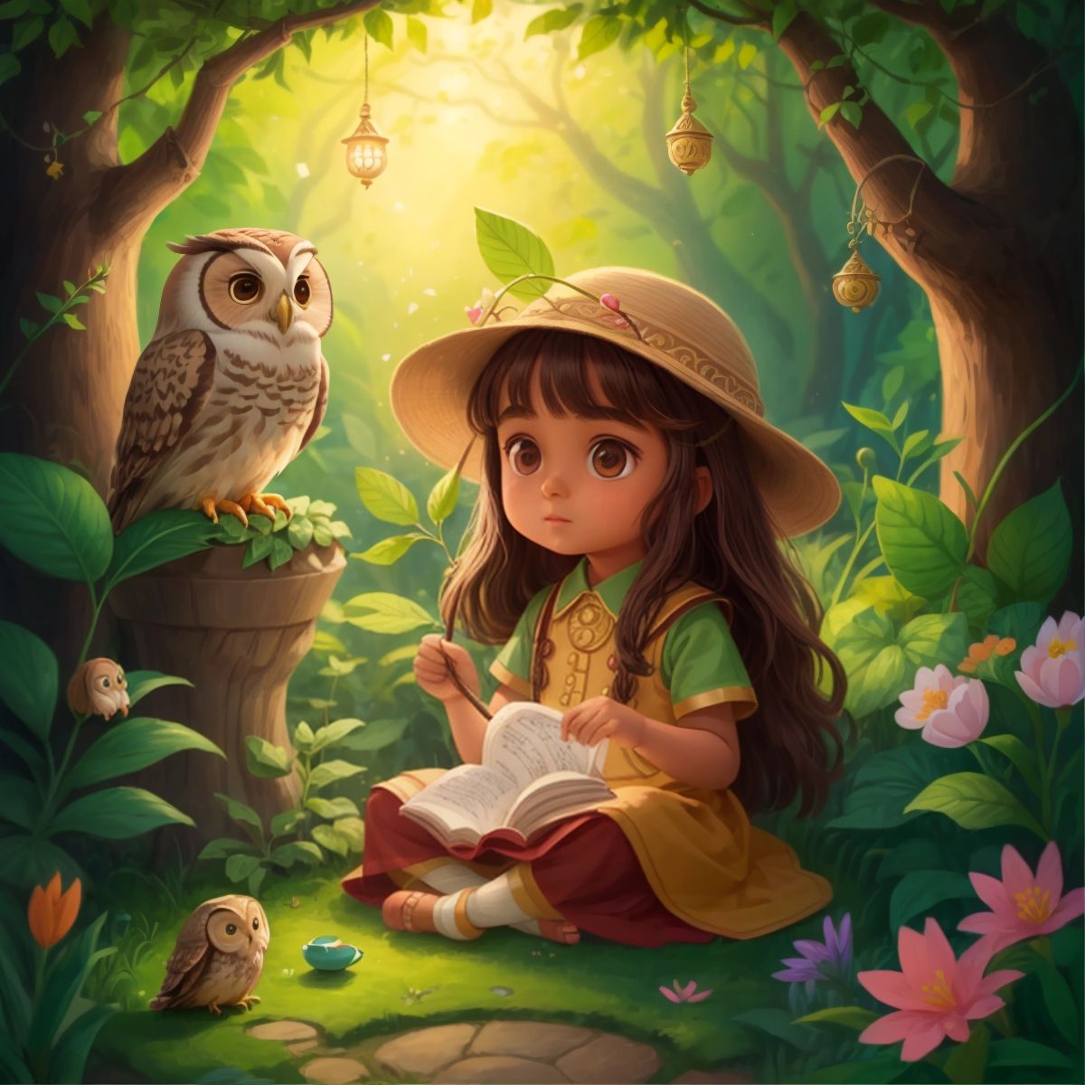 Lilly solving a riddle posed by a wise owl