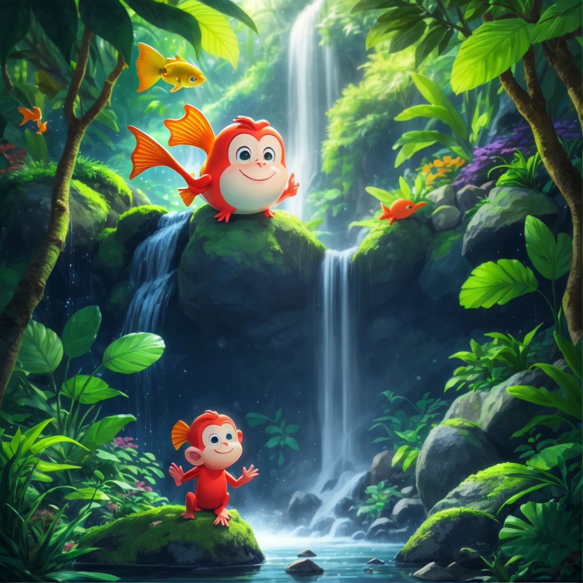 Childbook ai fish in jungle