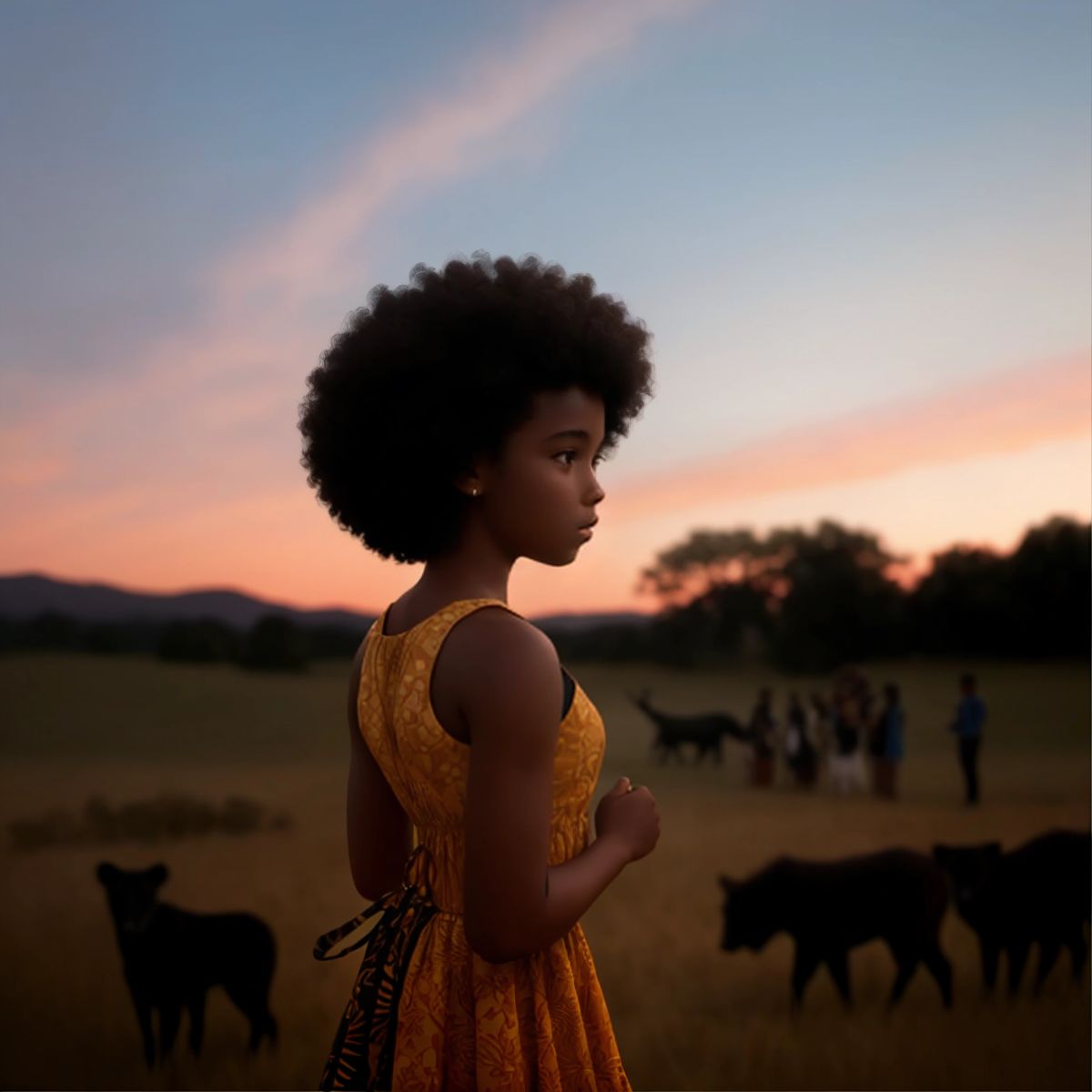 Sunshine signing 'friend' back to a line of animals during a heartwarming farewell at dusk.