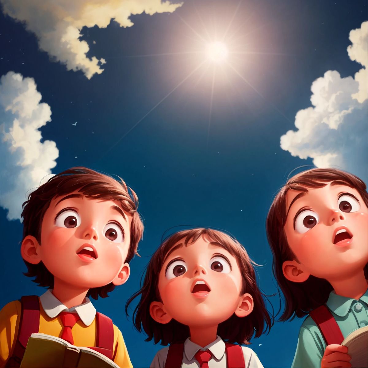 Children looking up at the sky, with dreams and knowledge filling their minds.