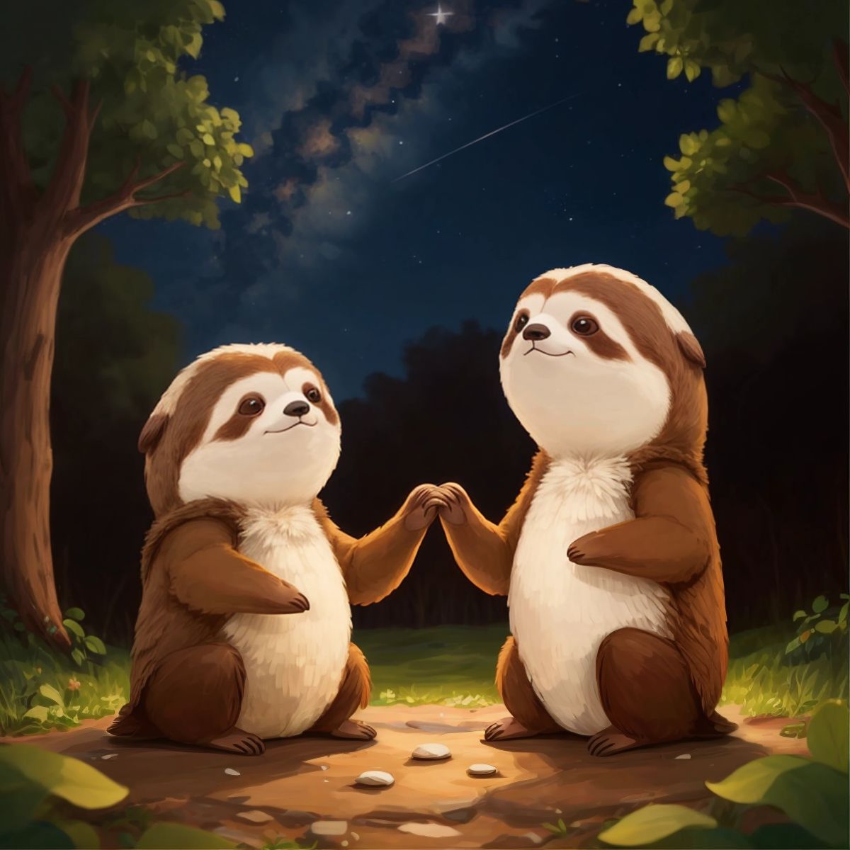 Sammy and his brother Zippy, making a promise to each other under a starry night sky.