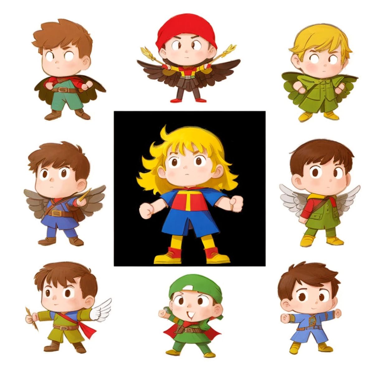 A collage of drawings by children, depicting the SickleSense heroes in various heroic poses