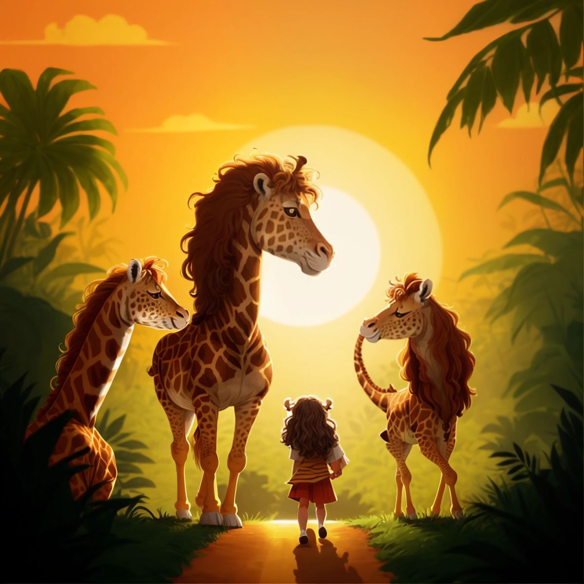 Leo, Pip, and Melman shown from a distance, silhouetted against a setting sun, as they journey together through the jungle.