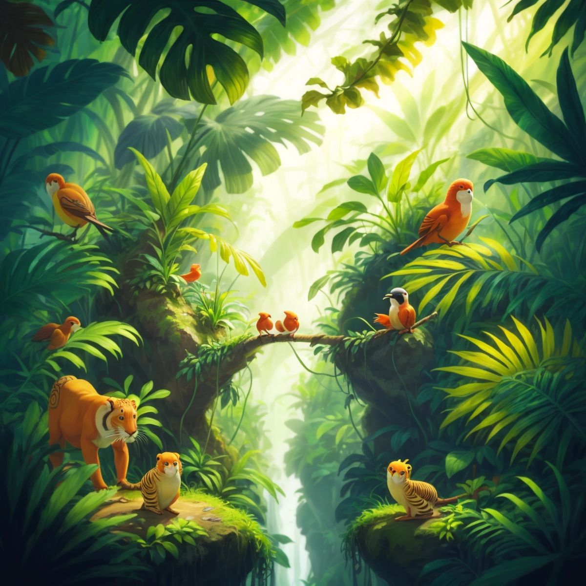 The jungle teeming with life, showing the strong bond of friendship with no characters present.