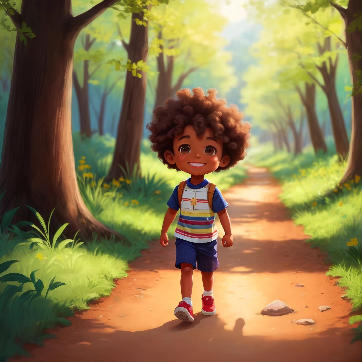 Ayden walking on a trail, reflecting on their journey with a smile and a sparkle in his eyes.