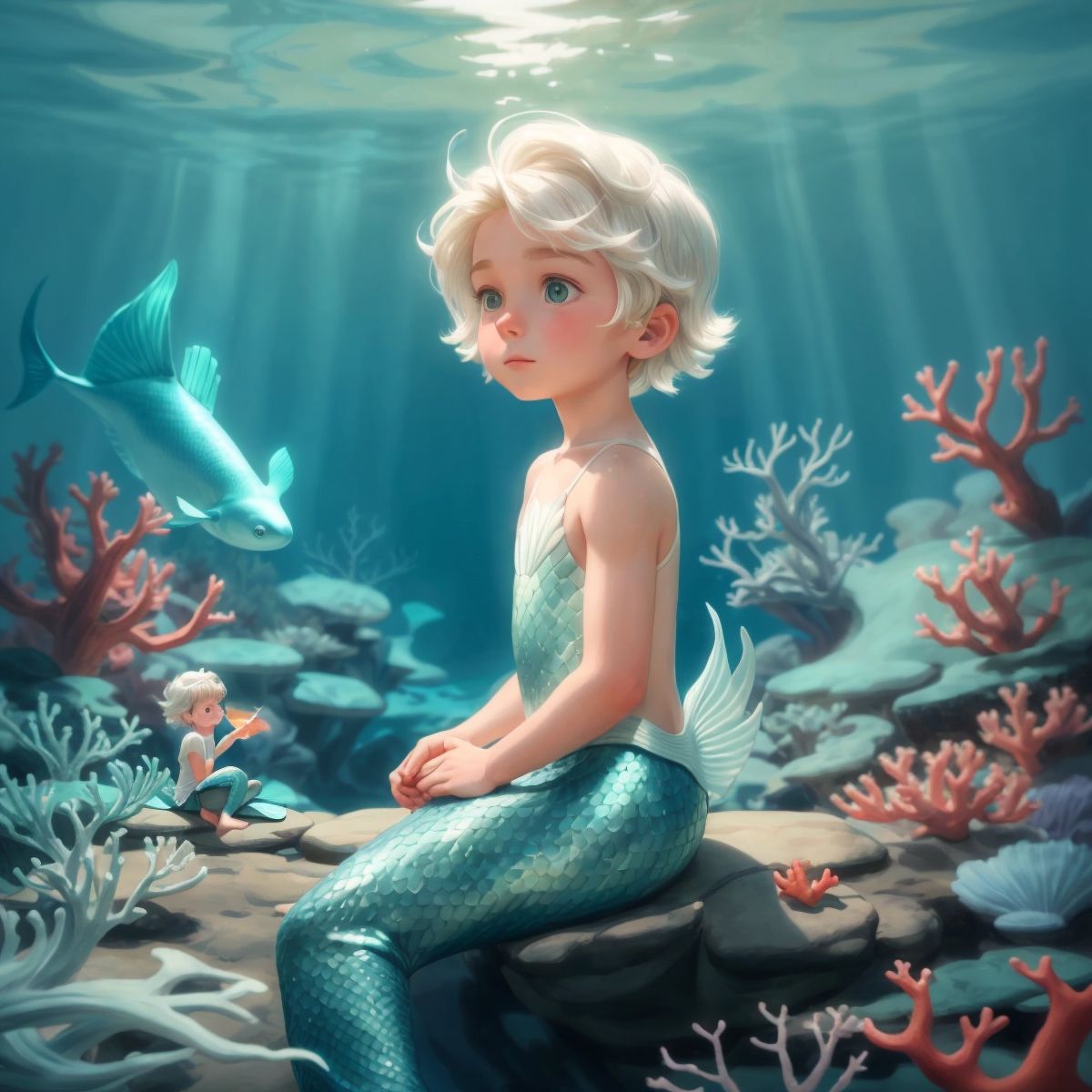 Finn with a look of mixed excitement and nervousness, gazing towards a distant, shimmering Coral Cove.