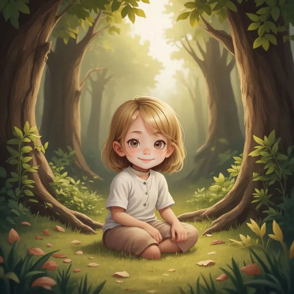 Kyleigh sitting quietly, listening to the rustling leaves in the forest