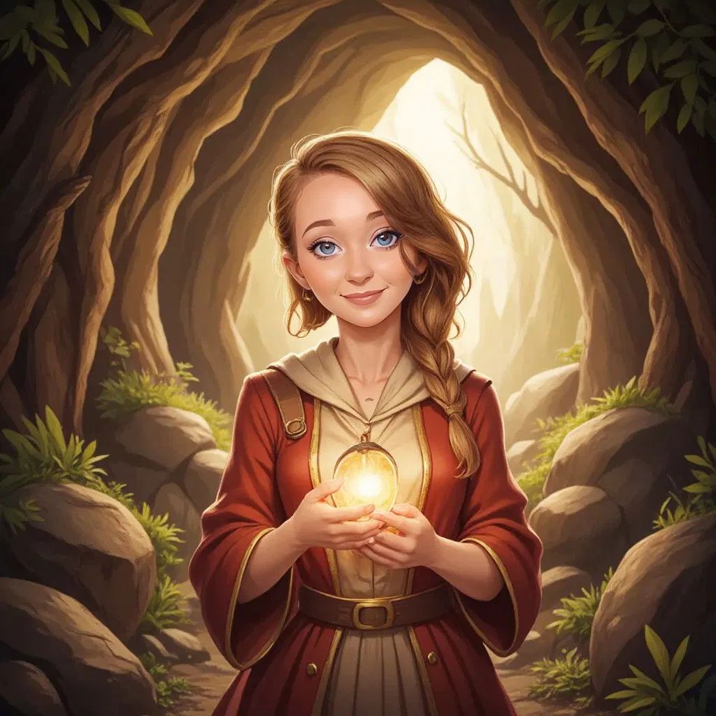 Claudia with a hopeful smile, holding the treasure as a reminder of adventure