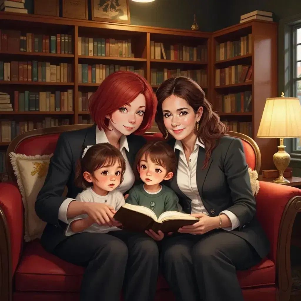 Haidee and her girls in a cozy bookstore, huddled together with Princess Mary, reading a book about Tasmania.