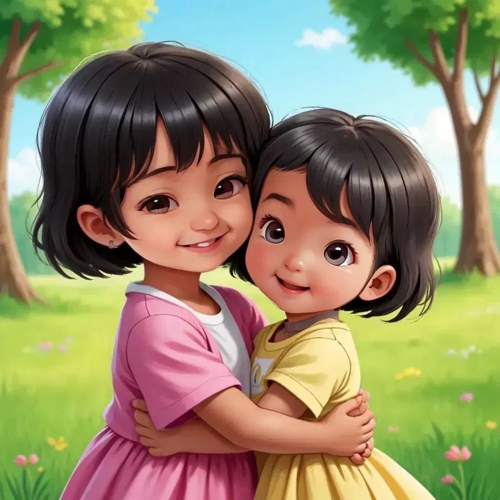 Sabriya and Habiba sharing a hug, both looking happy