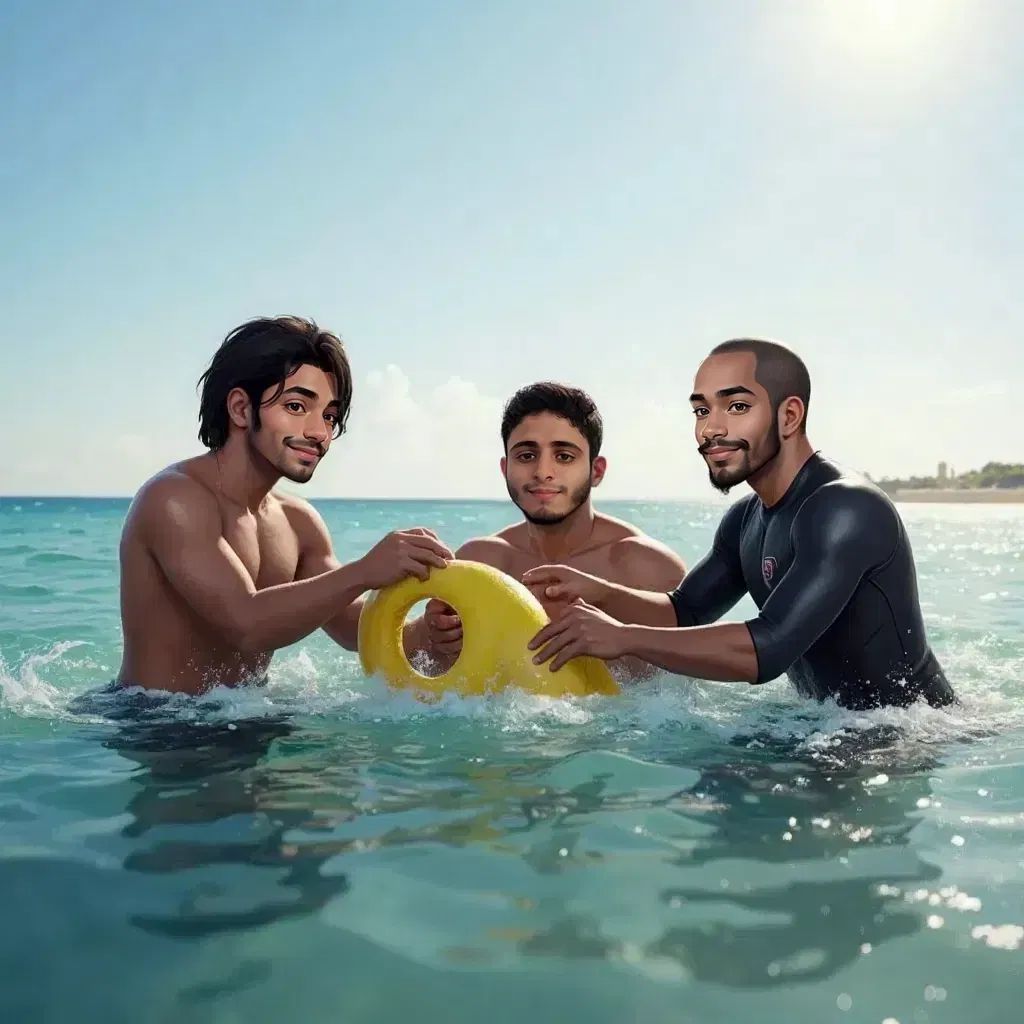 The guide helping Papa and Saad grab the float, pulling them through the water