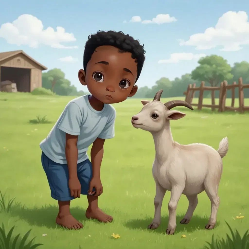 Kato bowing to his goat with a determined expression, promising care