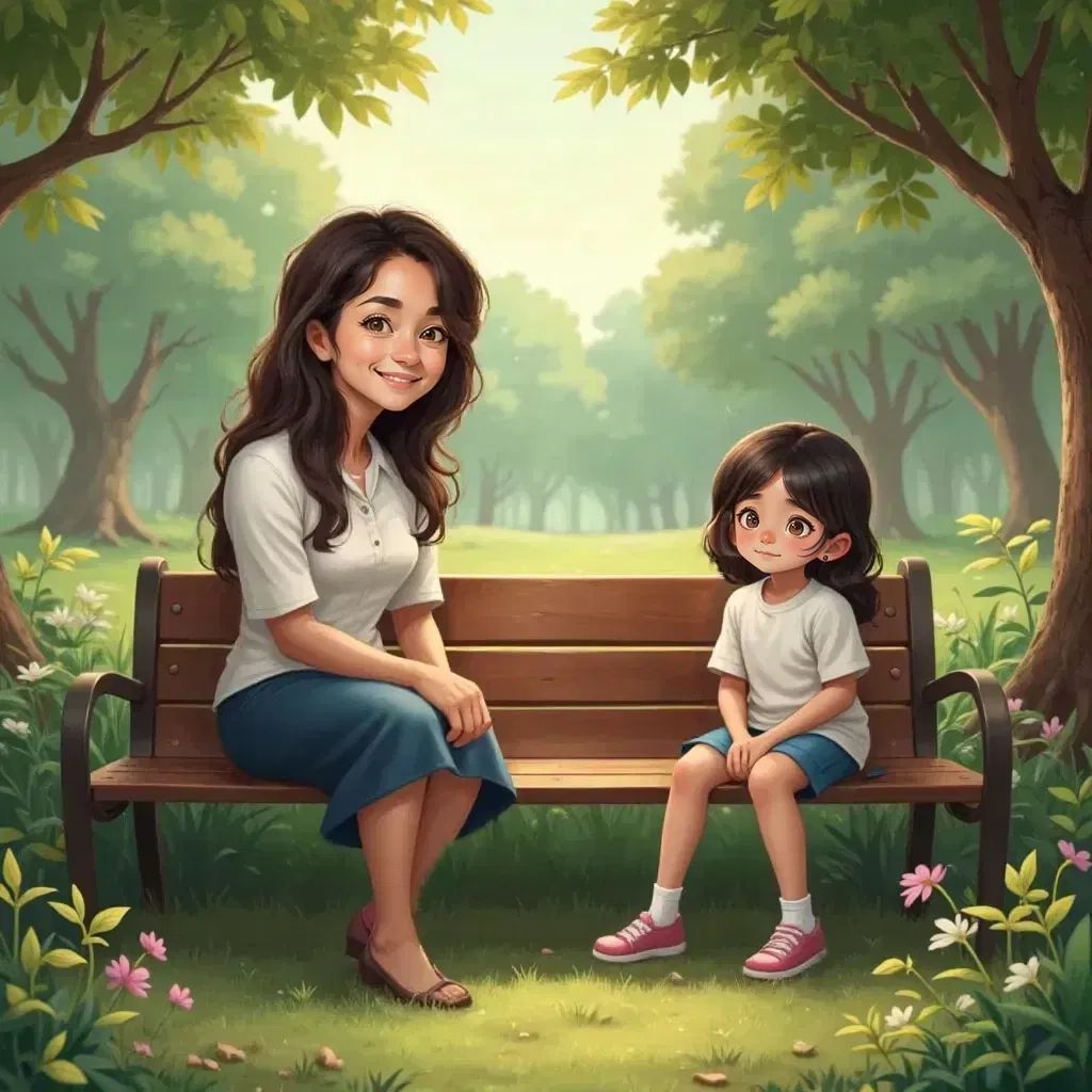 Miss Rosa sitting with a sad Lily on a bench, discussing how it feels when someone doesn't listen