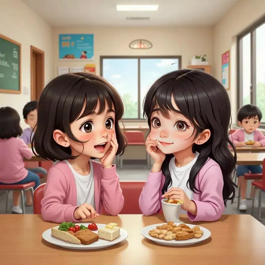 Lily sitting next to Sam at lunch, softly apologizing for not saying thank you earlier