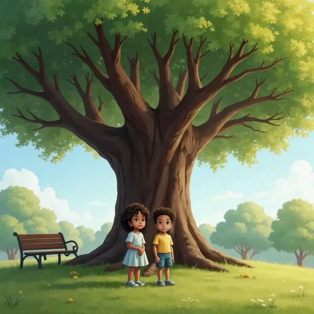 Rachel and Malik standing together, looking thoughtfully at a tree