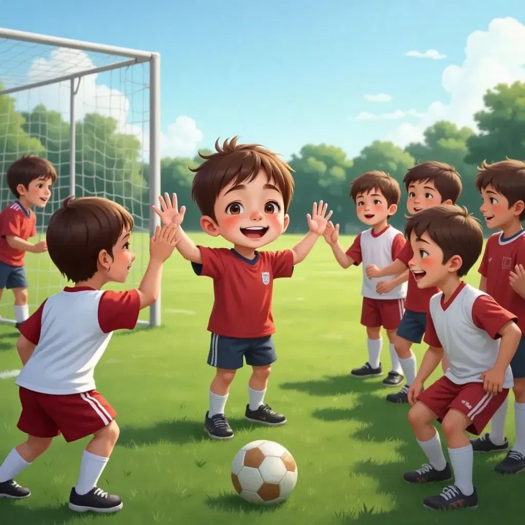 Odecha high-fiving teammates on a soccer field after a game, with smiles and a sense of camaraderie.