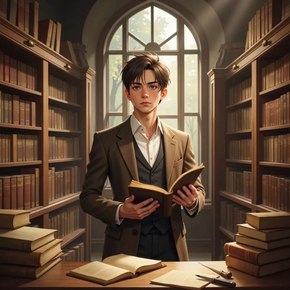 Rockefeller age 16 in an old library
