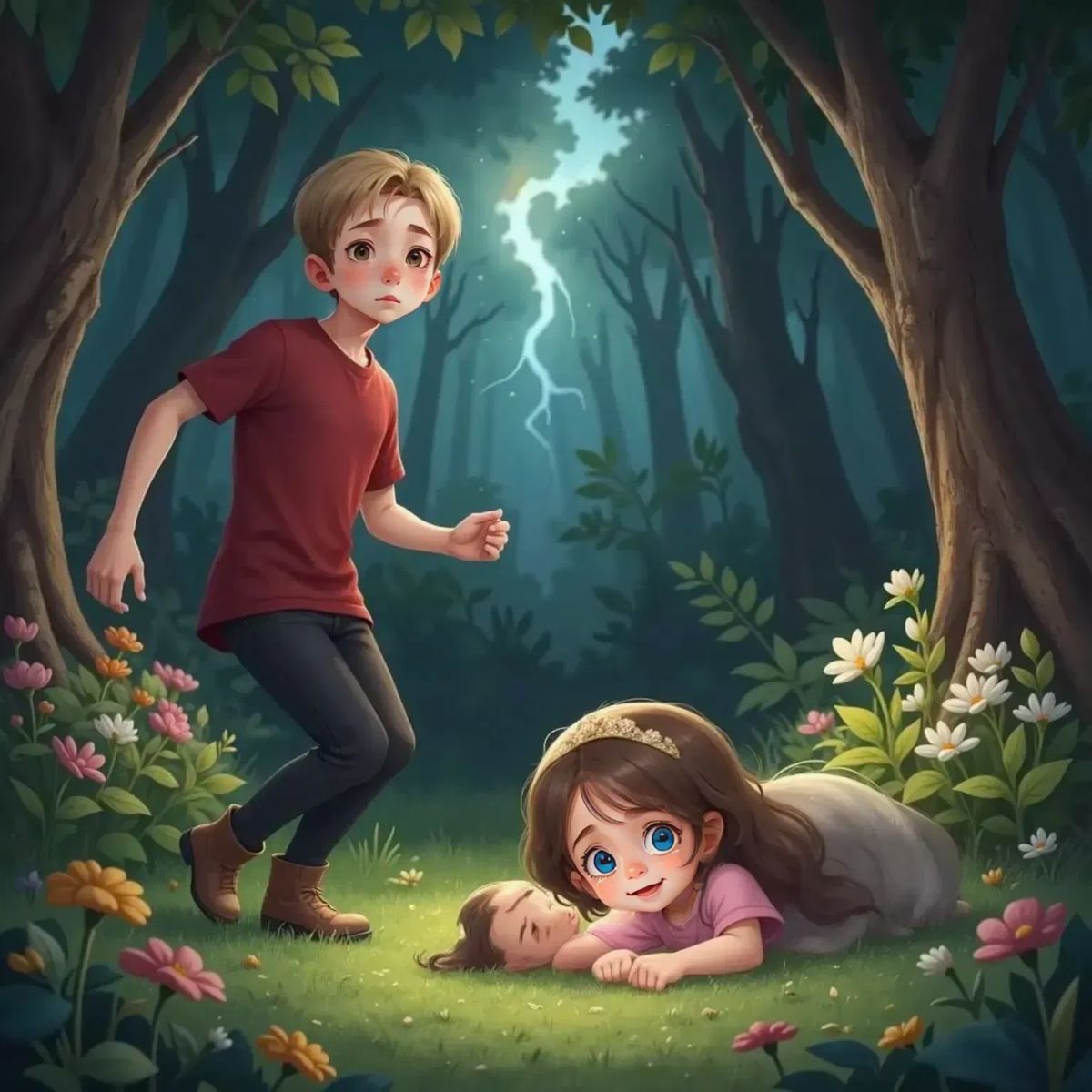 Briar Underwood, pale but determined, hugging Brianna tightly as magical shadows release the baby onto soft grass. Oakley Woods rushes through the garden, shocked, as Briar lies limp, Brianna crying beside her.