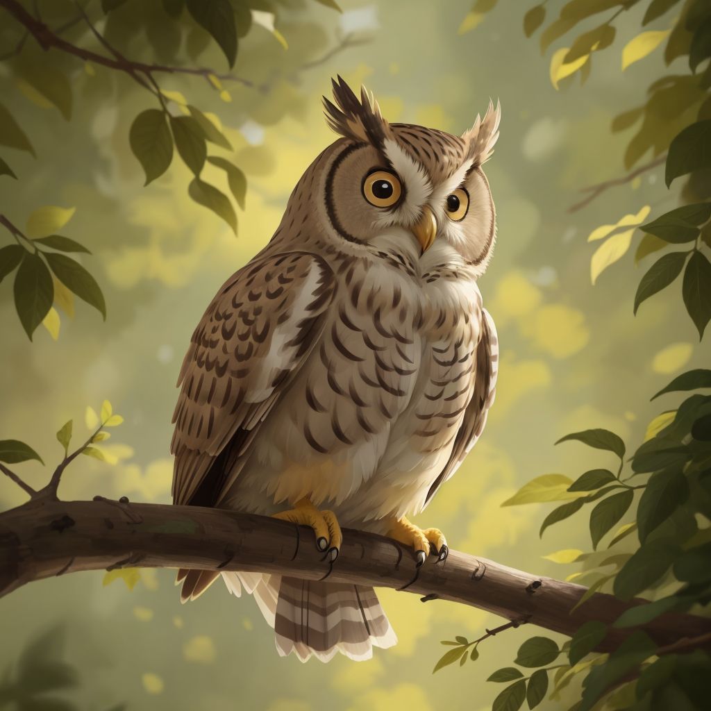 Oliver the owl perched on a branch, looking concerned.